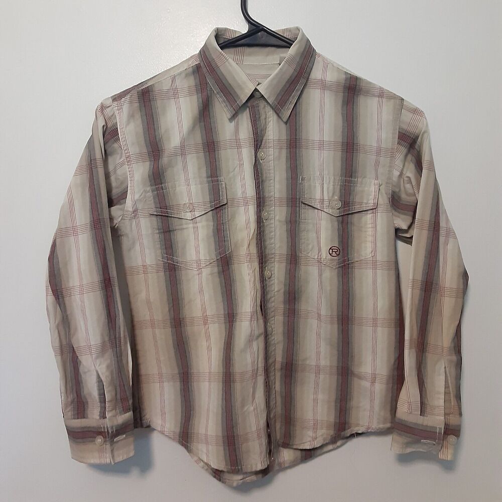 Roper Western Wear Kids M 8-10 Beige Long Sleeve Button Up Shirt